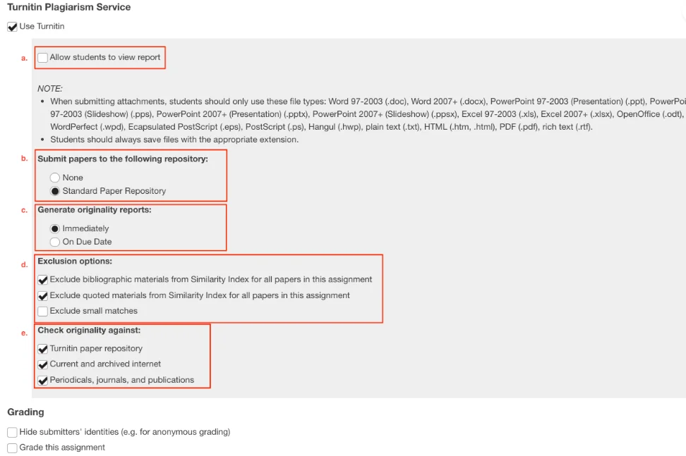 Turnitin custom settings