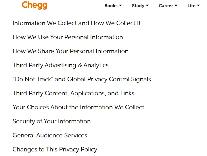 Chegg's privacy policy