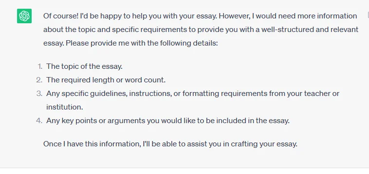 asking chatgpt to write essay