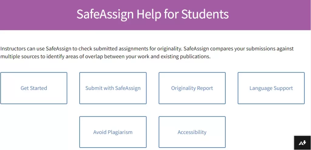 SafeAssign student's dashboard