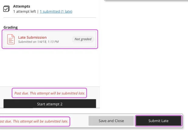 blackboard late submission