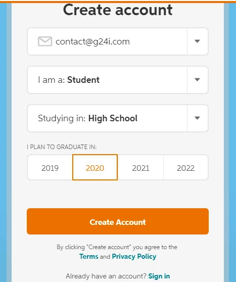 creating account on chegg